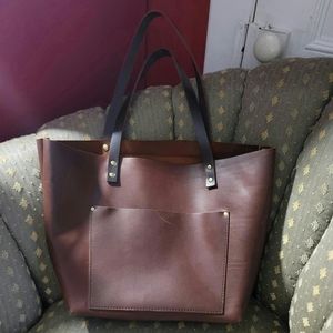 portland leather goods cognac?/shedron? tote